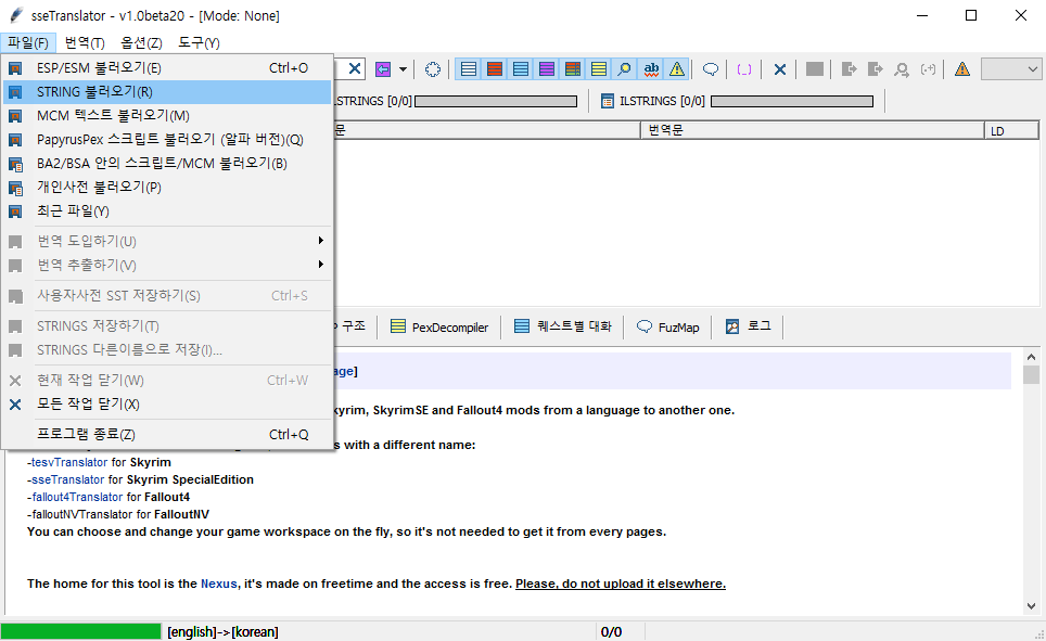 Click 'File-Load STRING' and select STRINGS file what you want to translate