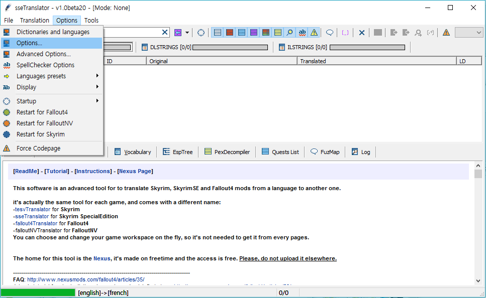 Click 'Options-Options' to go Options Page