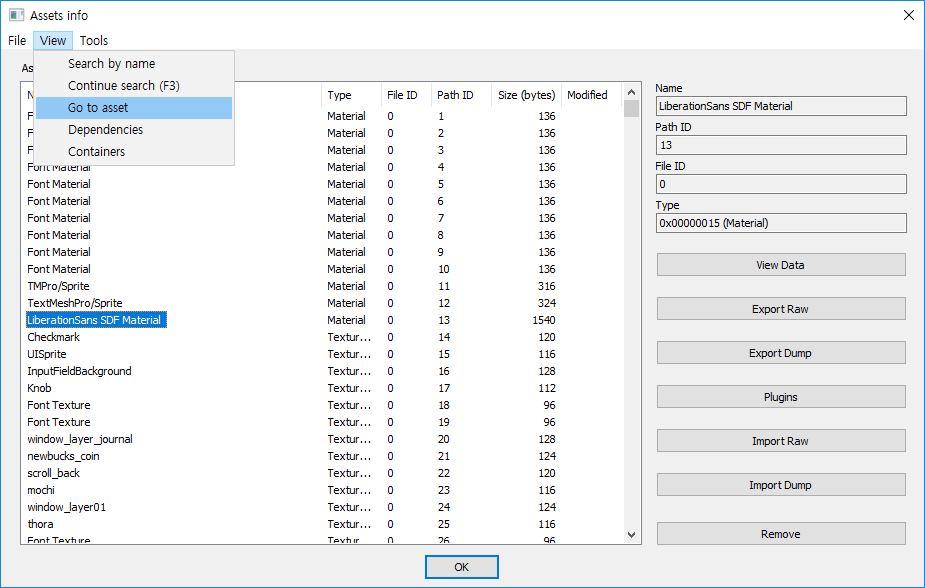 Go to asset - Click 'View'-'Go to asset'