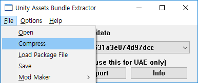 Click File-Compress in menu bar of first UABE window