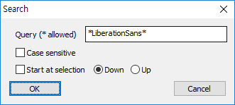 Input 'MonoBehaviour LiberationSans SDF' into 'TextBox' next to 'Query (* allowed)'